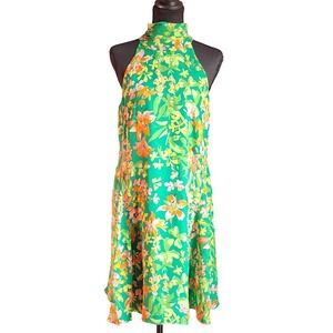 Vince Camuto Boho Floral Garden Halter Dress Tie Back High Neck 6